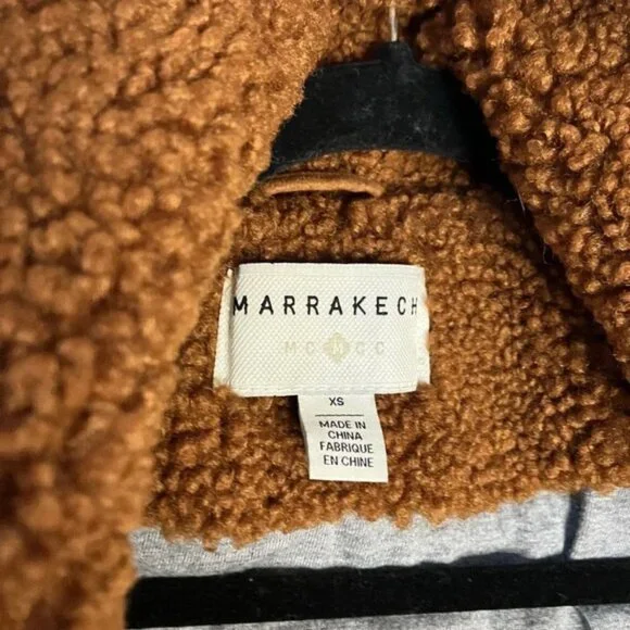 Anthropologie Marrakech Fuzzy Teddy Tan Brown Aviator Moto Style Jacket XS - Picture 6 of 9